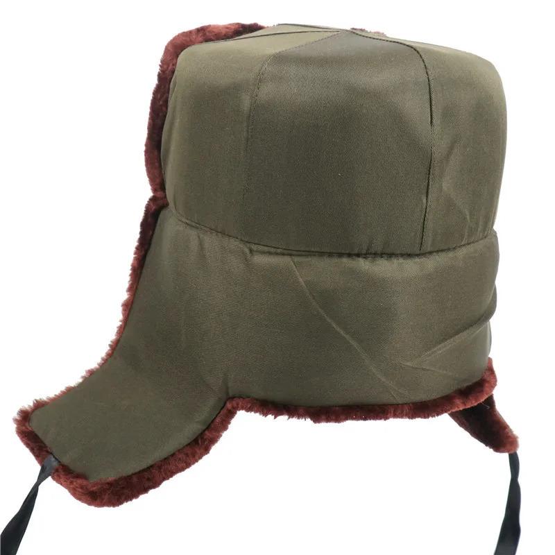 Men's Winter Soviet Badge Lei Feng Hats Russian Ushanka Hat Outdoor Warm Thicken Faux Rabbit Fur Windproof Snow Caps