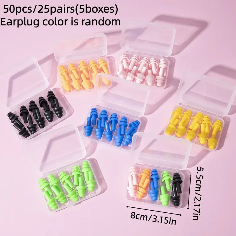 50pcs (25 Pairs) Reusable Earplugs - Anti-Snoring, Swimming, Studying, and Sleeping (Color Random)