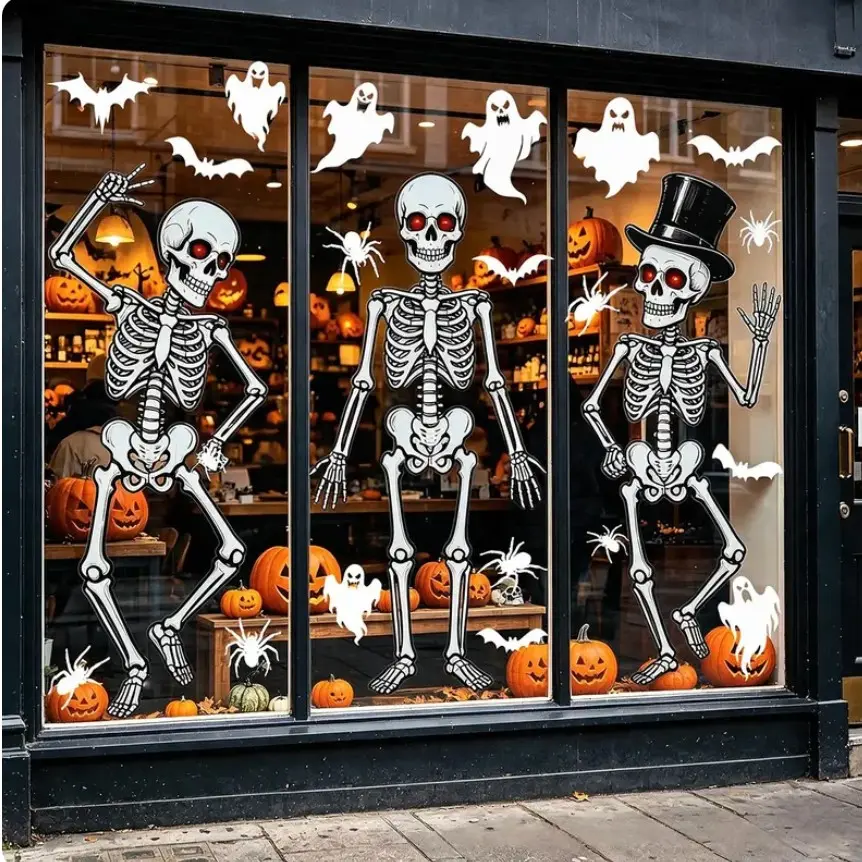 3PCS Halloween Skull Window & Door Stickers, Skull Decals for Glass, Home, Haunted House & Halloween Party Decorations，halloween decoration, Decorative Sticker