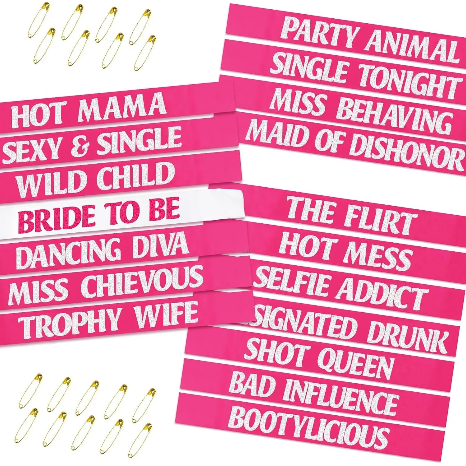 18Pcs Bachelorette Sashes Kit, 1 Pcs White Hot Pink Bride to be Sash and 17 Pcs Pink Silver Team Bride Tribe Sashes for Bridal Shower Engagement Wedding Party Decorations Supplies