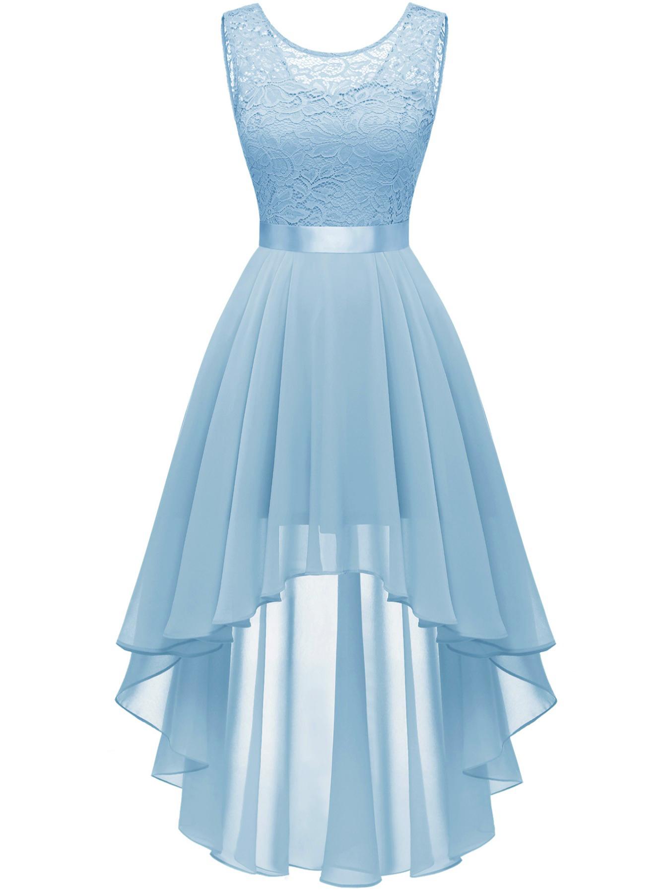 Women's 2024 Trendy Lace Tie Back High Low Bridesmaid Dress, Quince Dress, Summer Clothes Women, Solid Color Prom Dress for Party, Birthday Dress, Fall Outfit