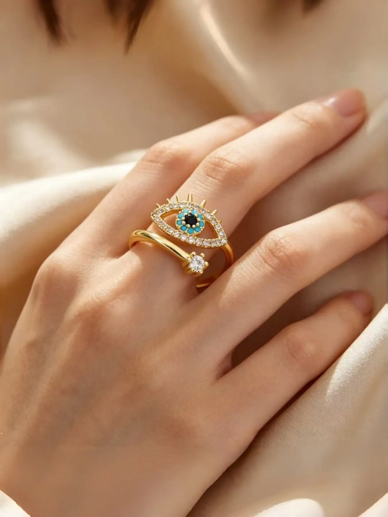 Evil Eye Ring Open Design, Women's Simple Style, Protective Symbol Against Negative Energy, Casual All-Season Jewelry