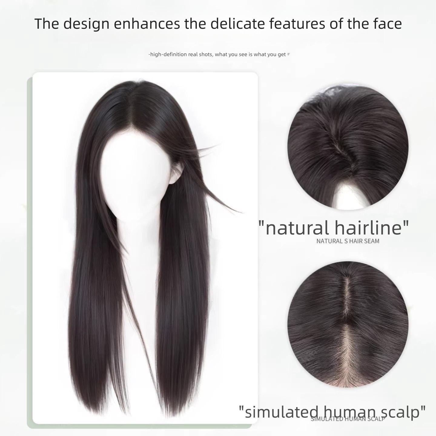 Women's Full Head Synthetic Wig Long Black Straight Middle Part Fluffy Natural Daily Hairstyle Wig for Everyday Use