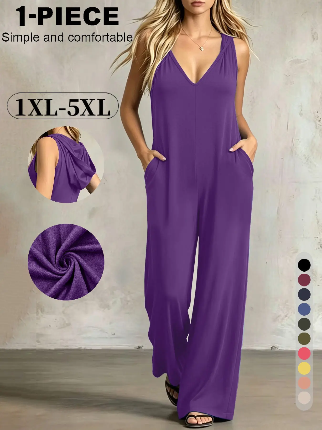 2026 Flowey Loose Fit Wide Leg Sleeveless Romper for Women, Deep Plunge V Neck, Draped Open Back, Cinched Waist, Night Out, Evening, Club, Wedding Guest