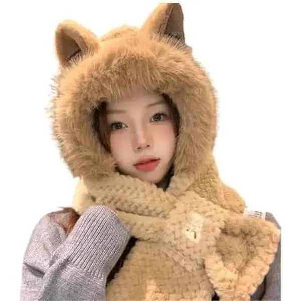 Female Hooded Scarf - Cold Weather Outfit with Fox Ears, Cozy Bear Hoodie for Ultimate Warmth (Baby & Maternity Fashion Accessory), No, No Warning Applicable