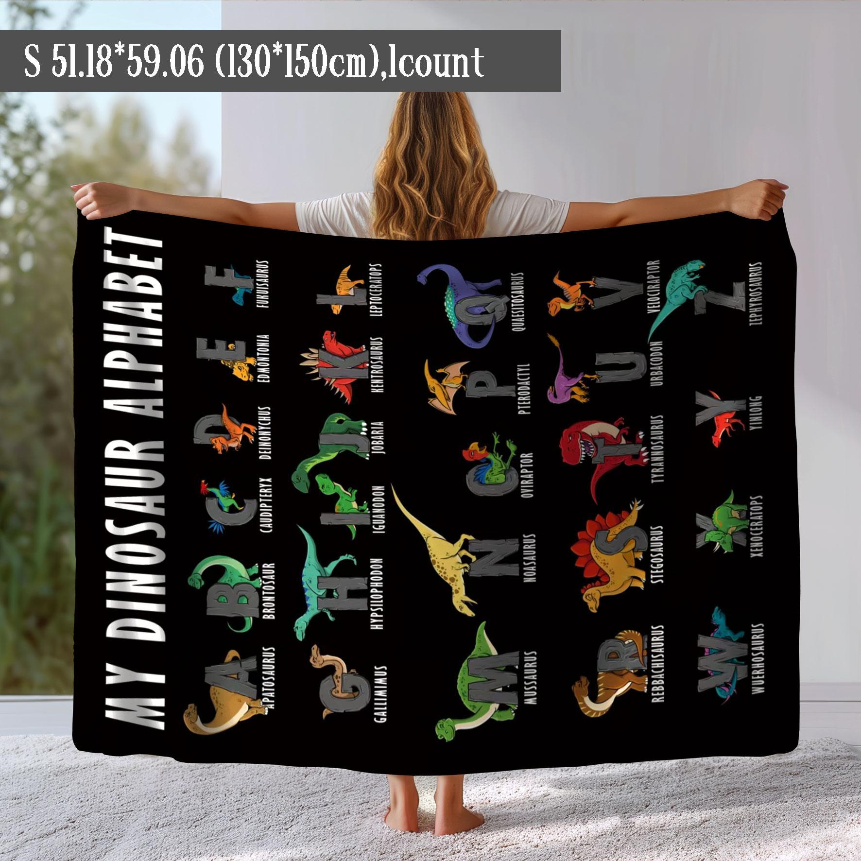 Dinosaur Alphabet Pattern Blanket, 1 Count Soft  Air-conditioned Room Throw, Warm Nap Blanket for Home Office Travel Camping