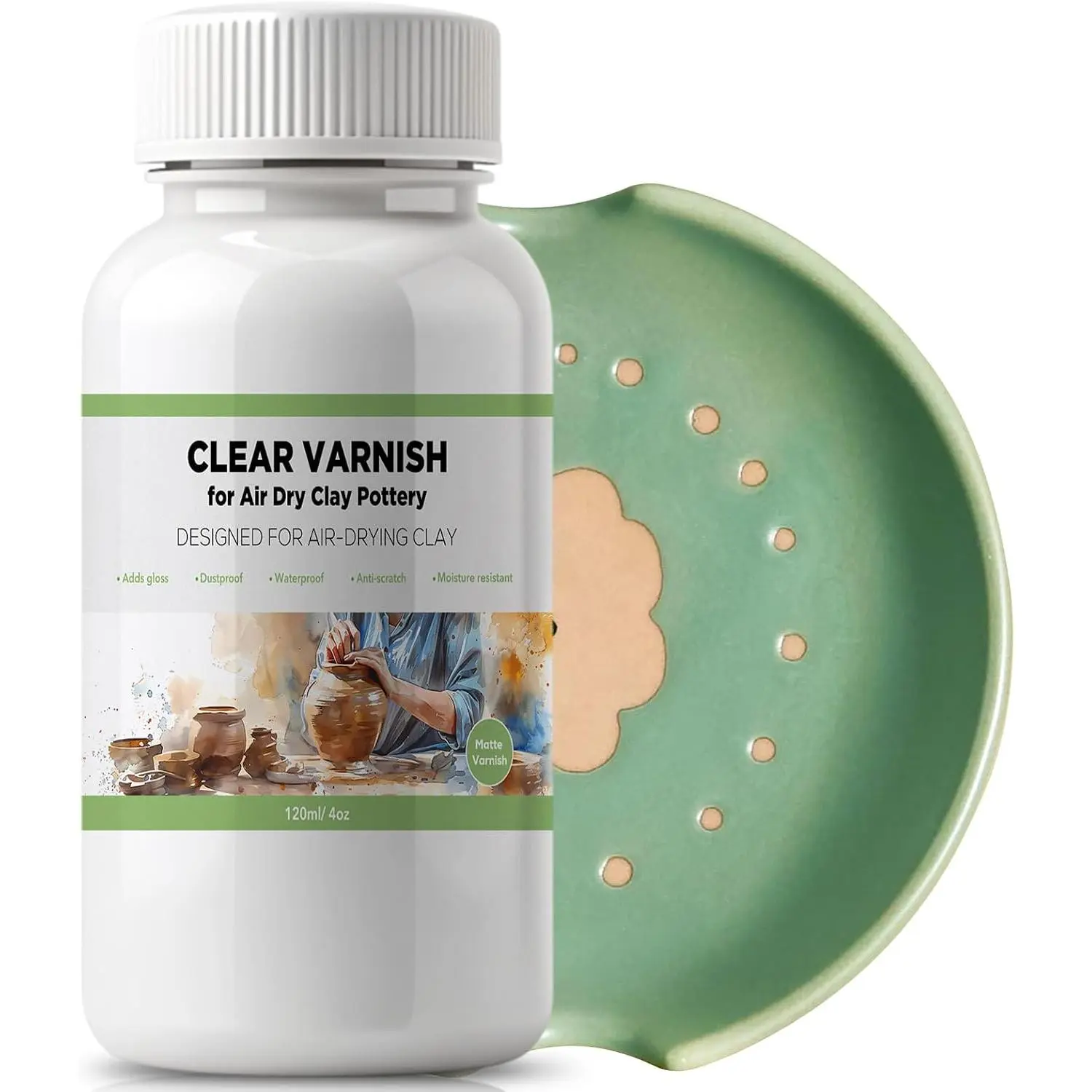 120ml Air Dry Clay Varnish - Air Dry Clay Sealant for Airdry Clay - Clear Varnish for Air Dry Clay Pottery - Matte Finish Clear Varnish for Pottery,  to  Clay Cracking, , Wear