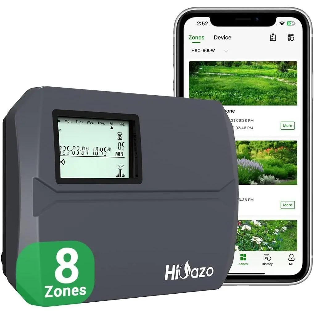 Indoor Smart Sprinklers Controller WiFi, Irrigation Controller Easy Use App Enabled, 8 Zone + 16 Plans, Save Water Auto Skip Rain, Freeze & Wind, 10 Minutes Install