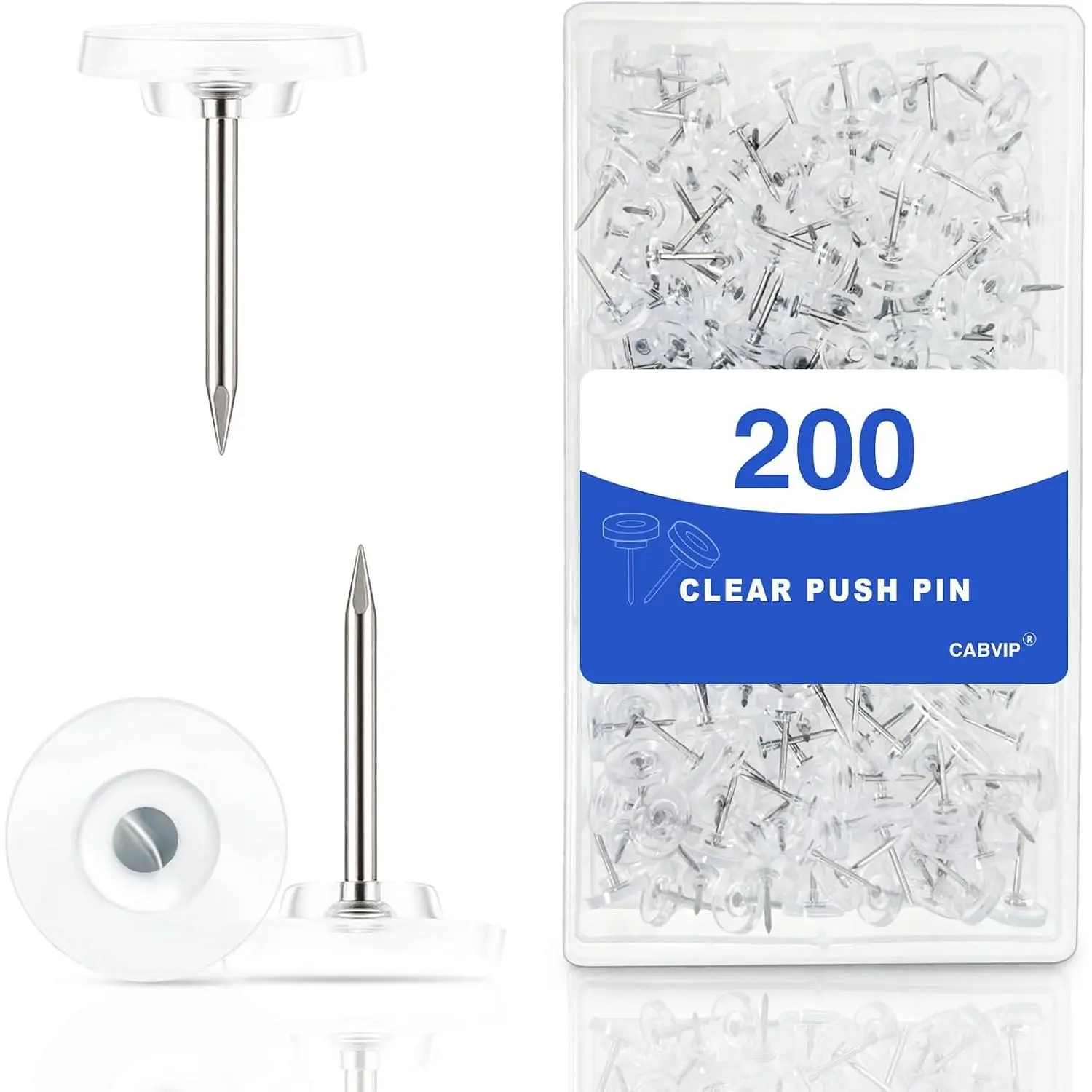 200 Pack Clear Tacks, Heavy Duty Decorative Push Pins for Cork & Bulletin Boards, Transparent Thumbtacks in  Storage Box