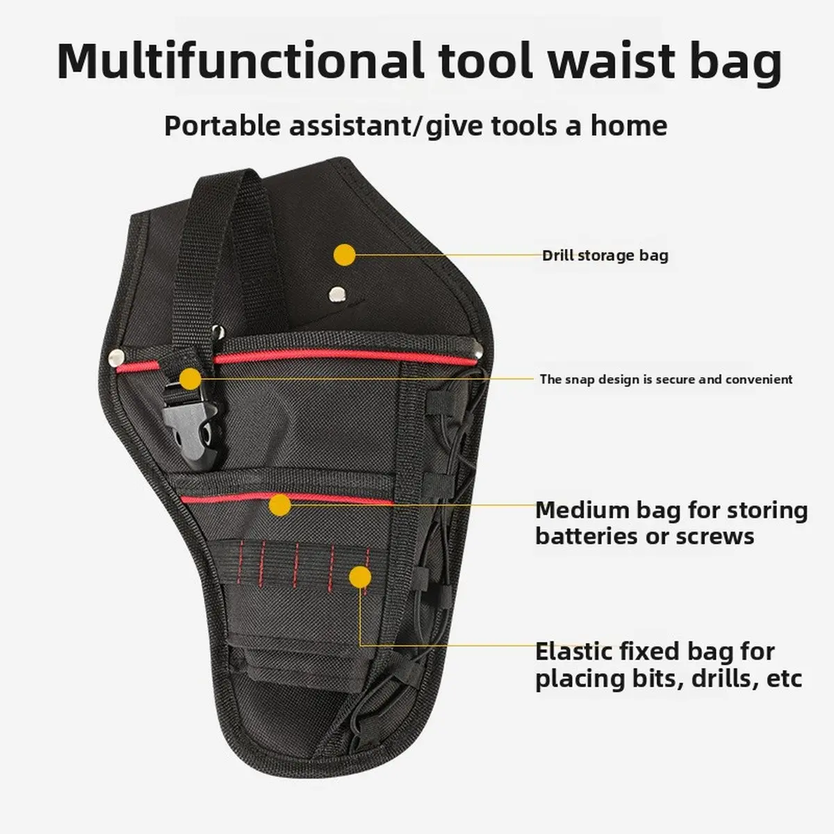 Electrician Waist Hanging Tool Bag, Heavy Duty Thickened Organizer for Electric Wrench, Portable Wear-Resistant Pouch with Large Zipper