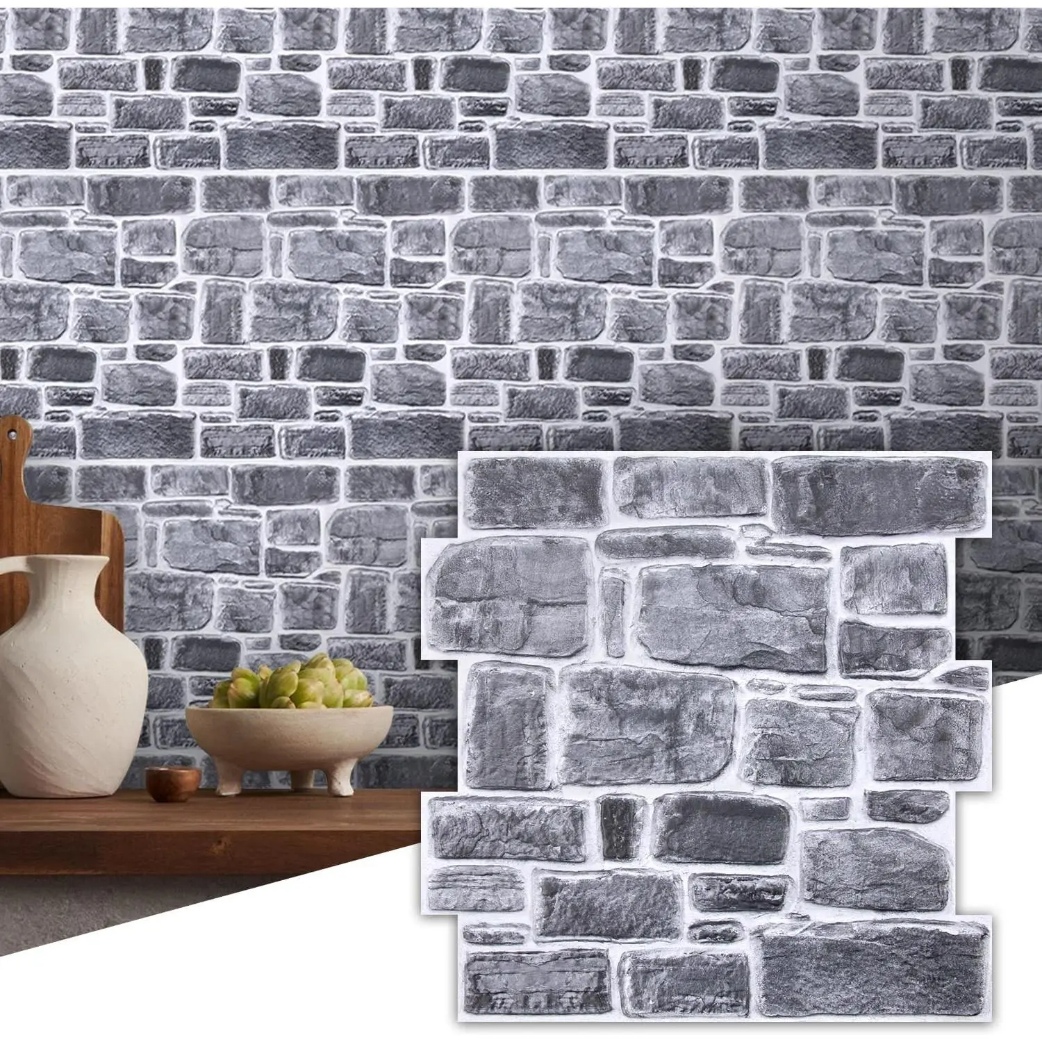 Faux Stone Peel and Stick  Wall Panels 10 count 11.8" x 11.8" | Ultralight Thin PVC Printable Faux Rock Wall Covering Decorative Tiles for Living Room,Fireplace(Covers 9.7 sq.ft)