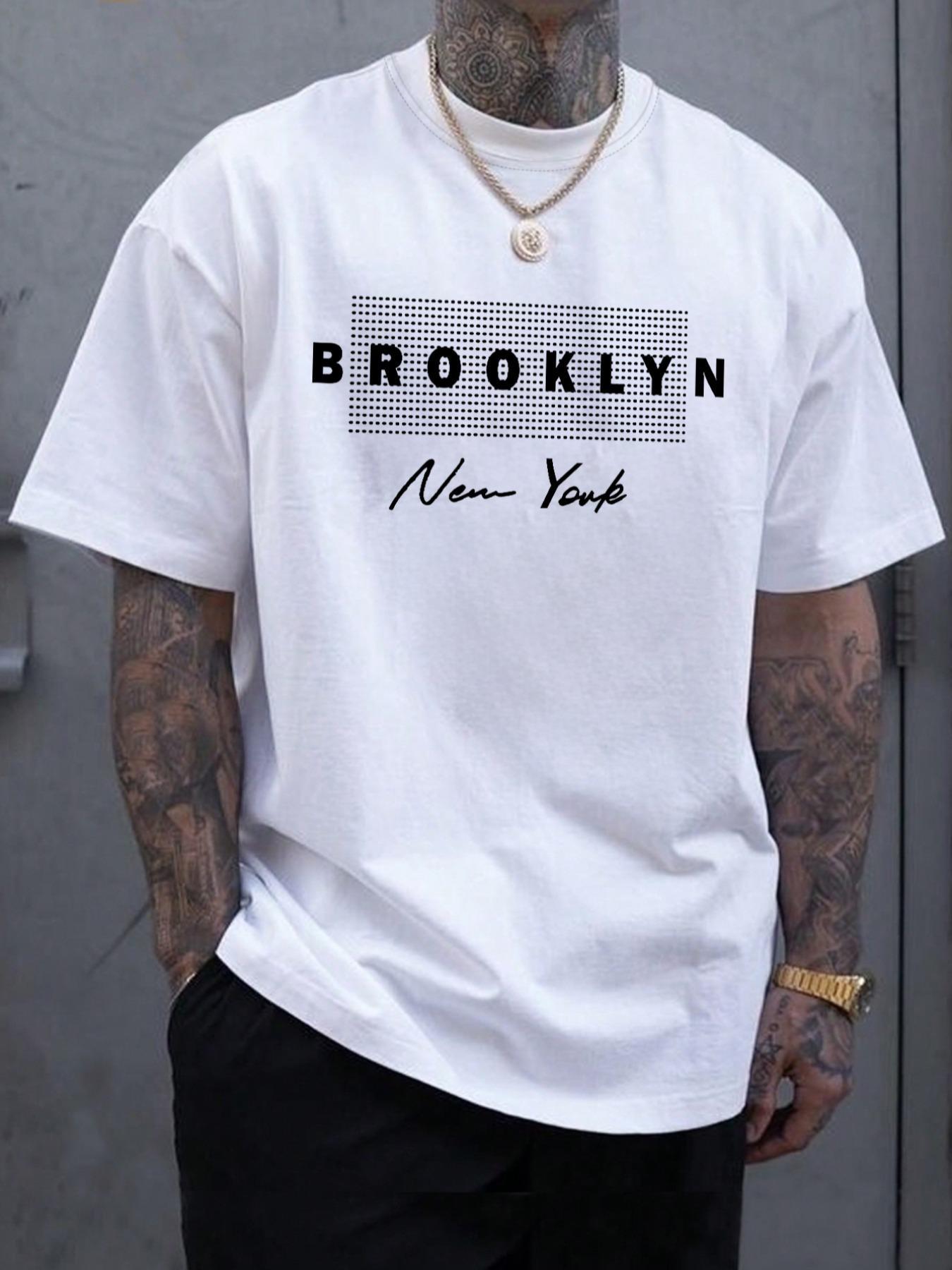 Men's Letter Print Round Neck Tee, Regular Fit Casual Short Sleeve Crew Neck T-Shirt for Summer, Summer Outfits 2026, Fashion Men's Top for Daily Wear