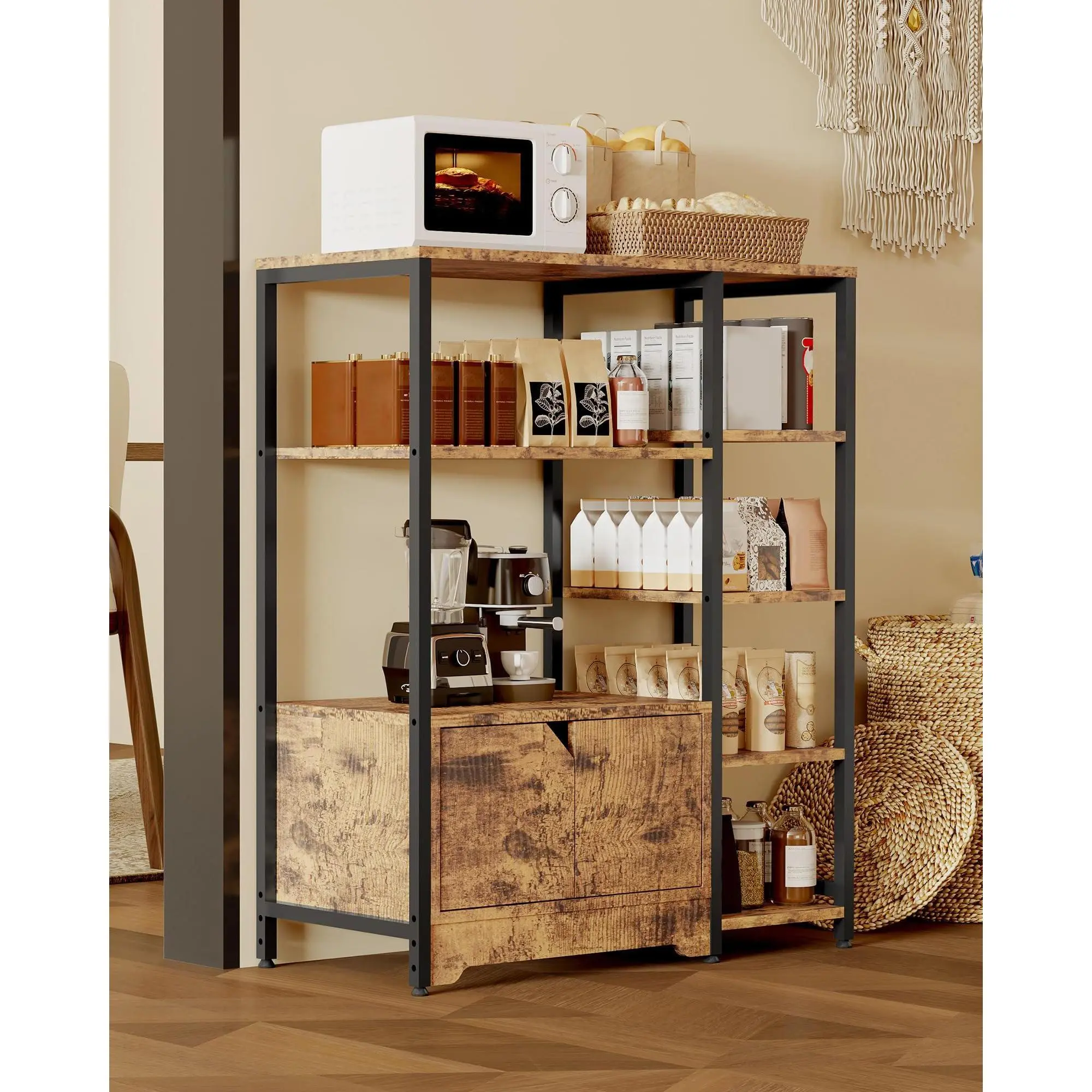 GARVEE Rectangular Mini Coffee Bar Cabinet - 80.3 cm Small Storage Cabinet with Tea Doors, Coffee Station Table, Dining Buffet Sideboard with Ample Storage Space