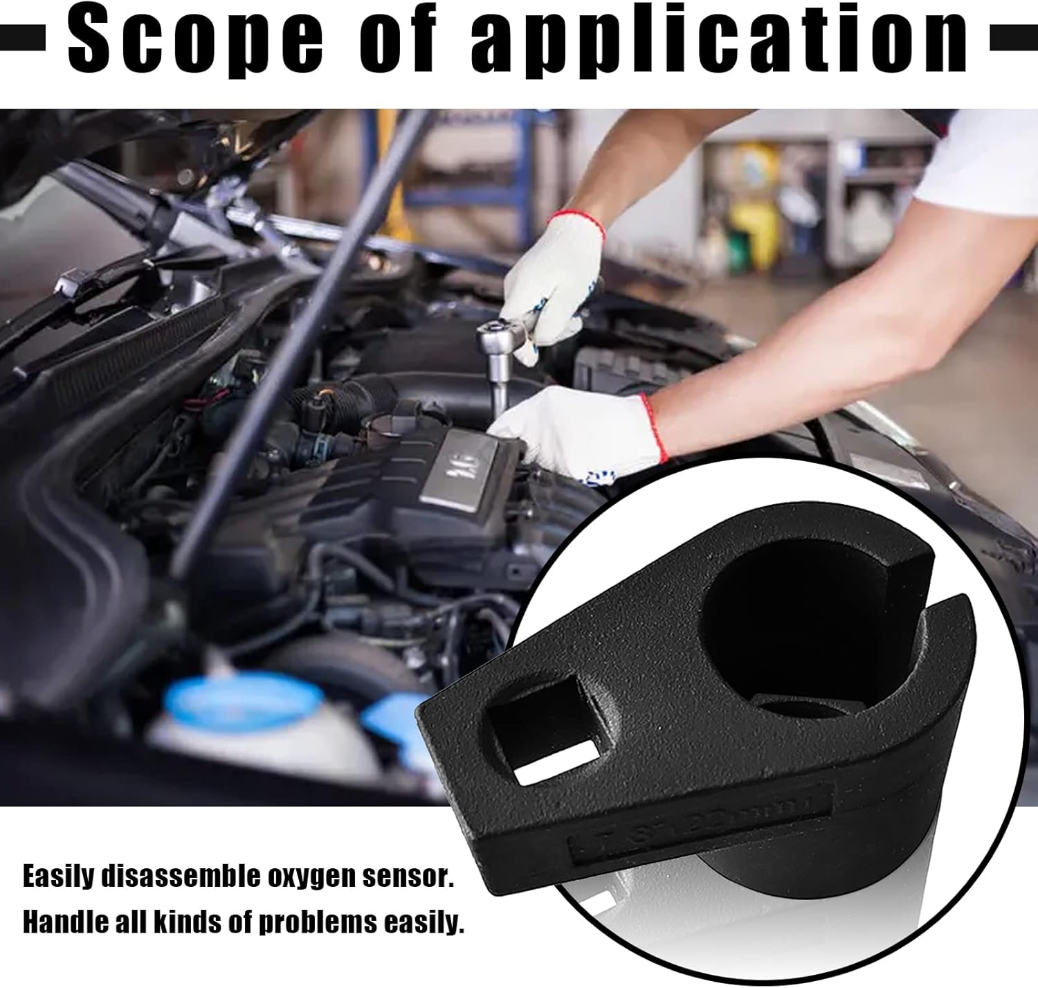 Offset Oxygen Sensor Socket, 3/8-Inch Drive, 7/8-Inch (22mm), Wire Gate Accesses Sensor from Side, Preventing Damage to Wires, Universal for Most Cars