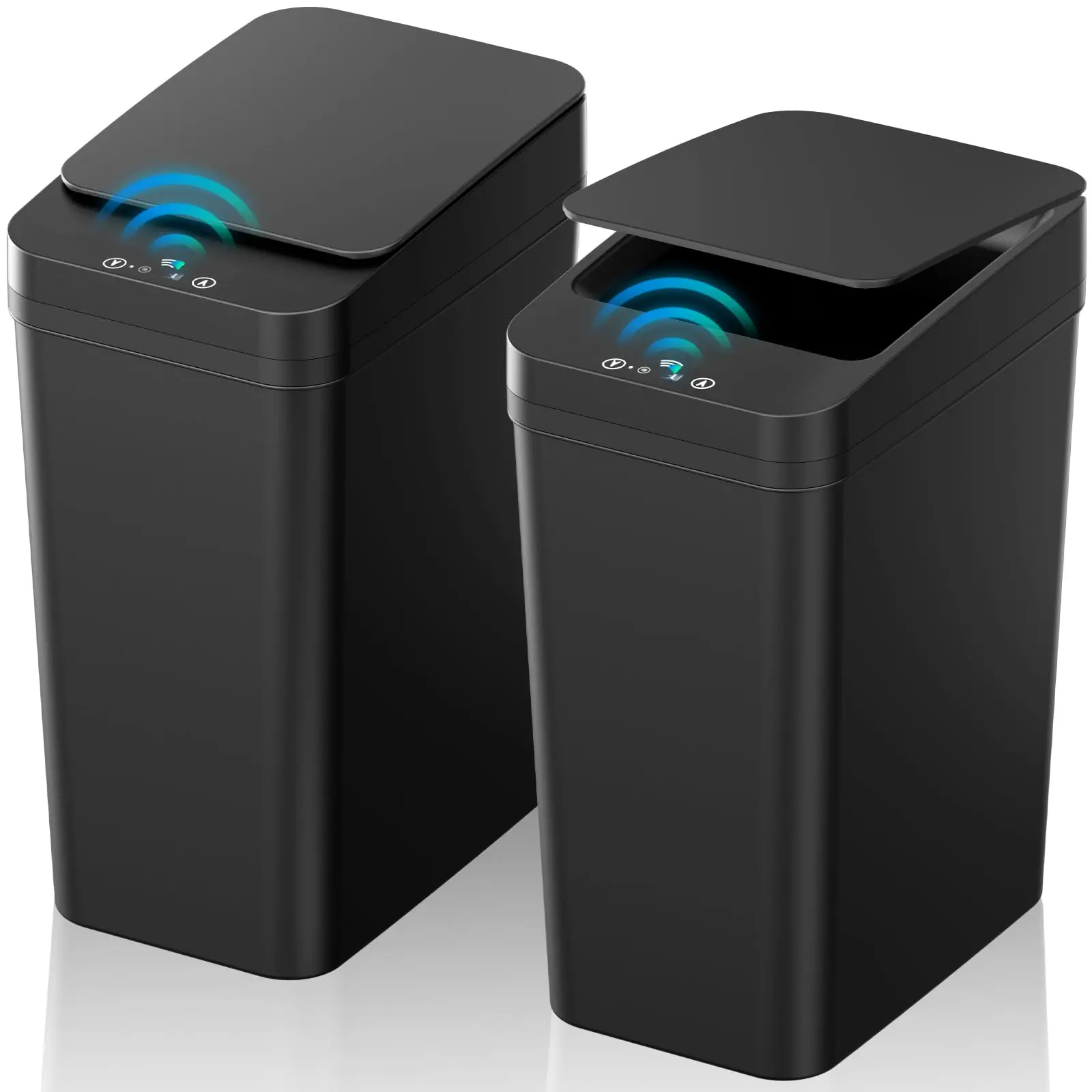 Bathroom Trash Can with Lid,  2 Pack Automatic Touchless Garbage Can, Small Motion Sensor Smart Trash Can, Slim Waterproof Trash Bin for Bedroom, Bathroom, Office, Living Room (Black)