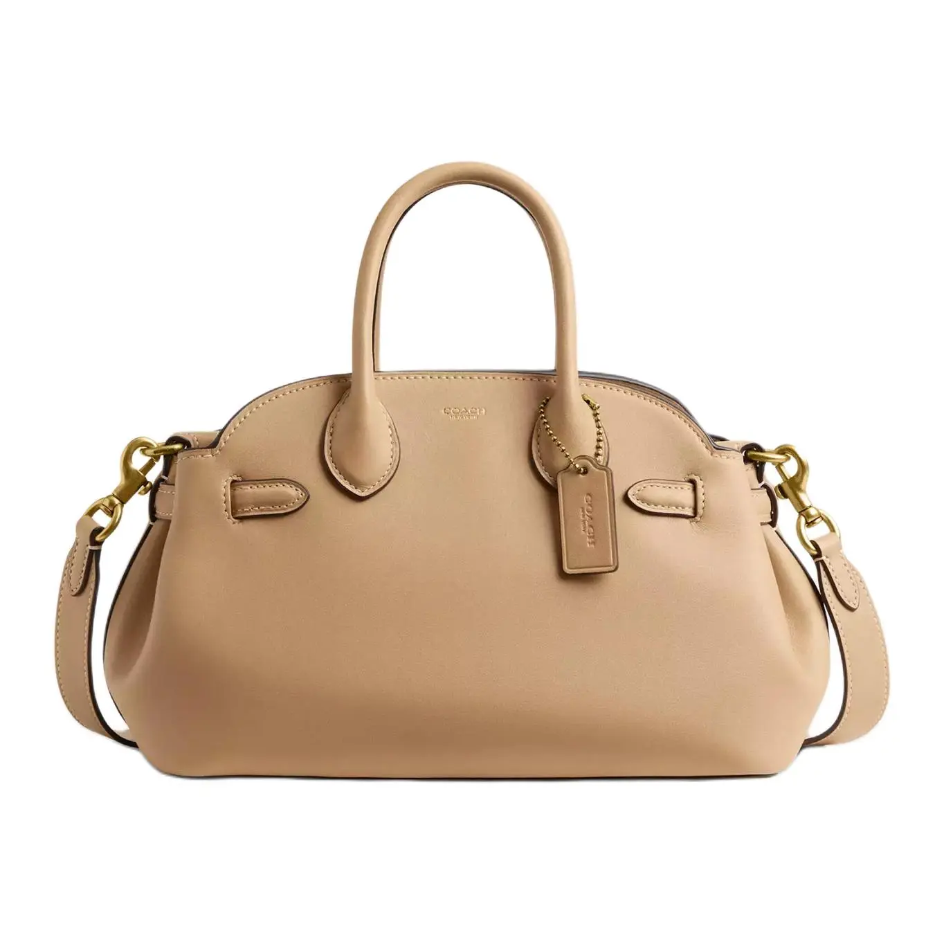 Coach Empire Carryall 26 Leather Crossbody Shoulder Handbag for Women, Tan
