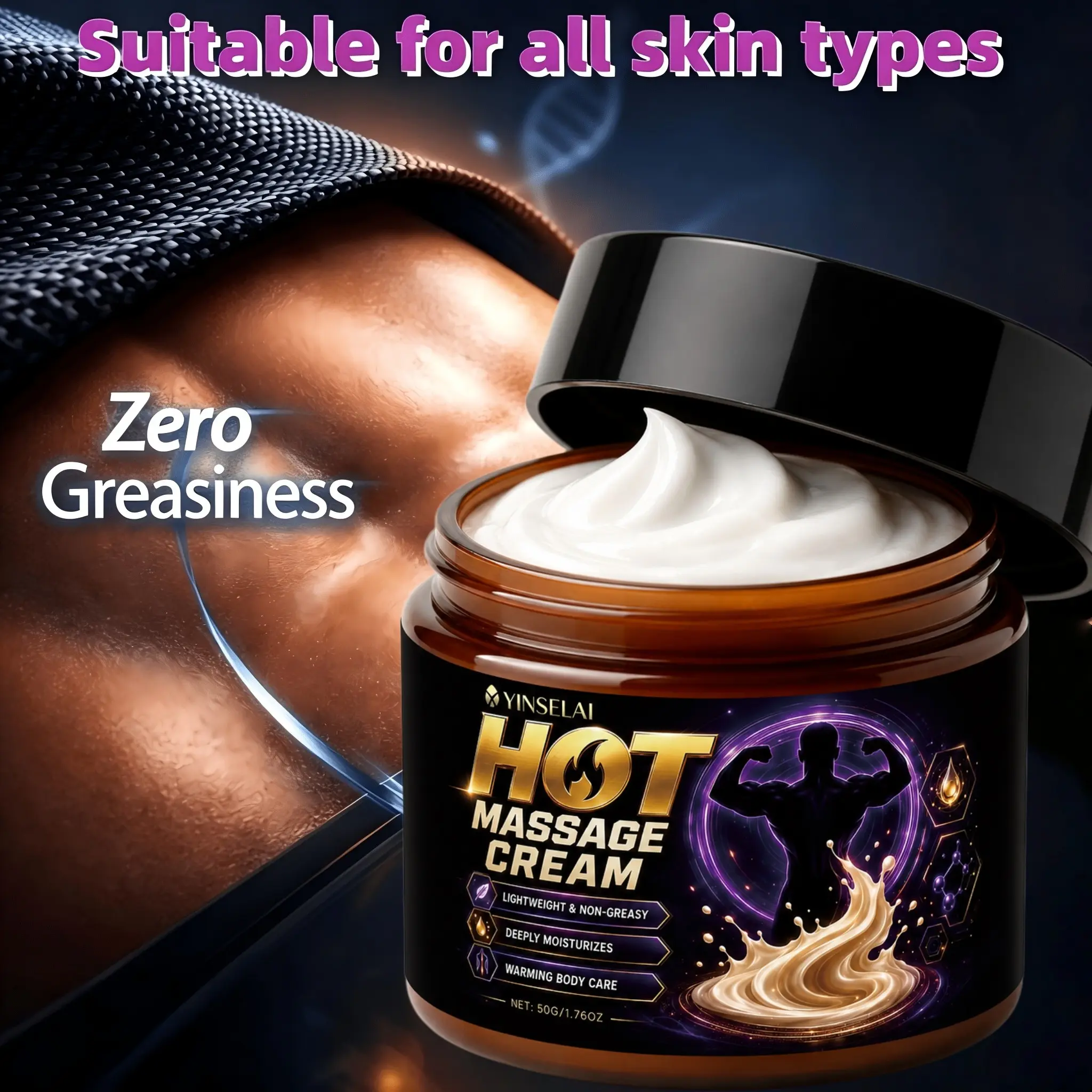 Yinselai Heat Sensation Massage Balm, Post-Workout Muscle Relief, Deep Hydration, Non-Greasy, Unisex Body Care, Men's Skincare Essential