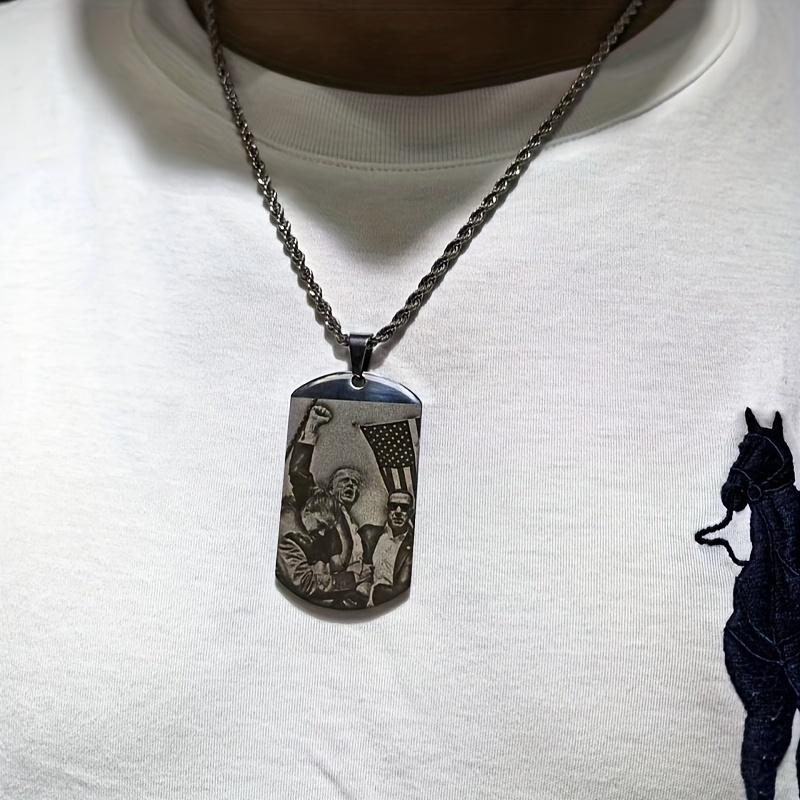 Stainless Steel Trump Campaign Military Dog Tag Pendant Necklace -, American Independence Day Theme, Glossy Finish