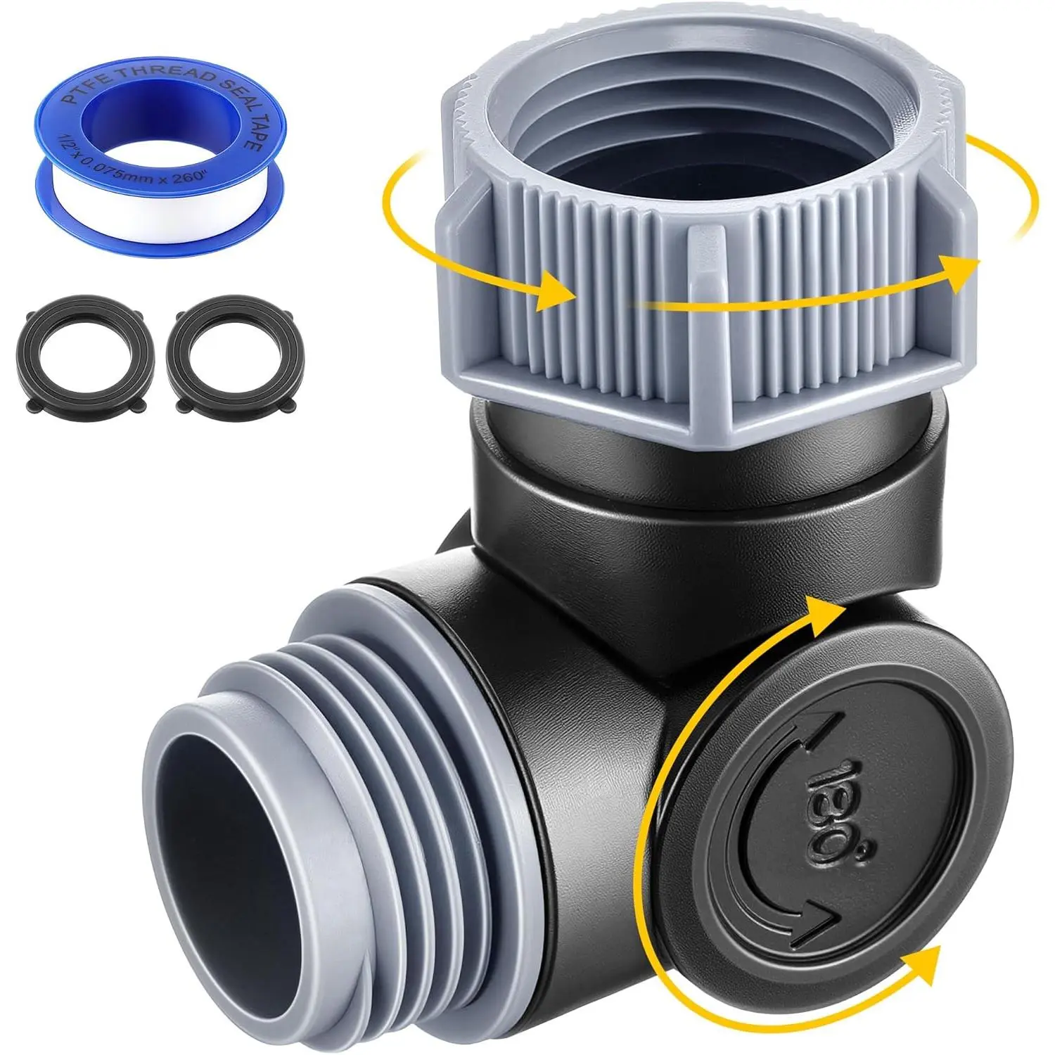 Outdoor Faucet Extender, 3/4" Garden Hose Swivel Connector with 180° & 360° Rotation, Water Spigot Extender Hose Adapter for Outdoor Faucet,Garden Hoses,Sprinkler,RV & Irrigation(Black & Gray,1 Pack)