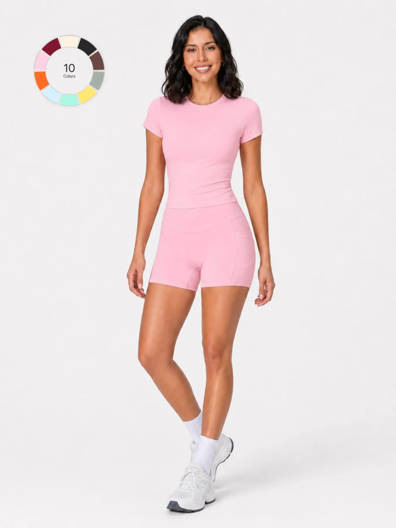 Women's Two-Piece Sports Set, Soft Short Sleeve Crop Top & High Waist Pocket Shorts, Casual Yoga Fitness Wear for Running, Gym and Training, High Elastic All Season Activewear, Casual Breathable Sportswear, Gym Outfit, Fitness Sets, Summer Fitness Outfit