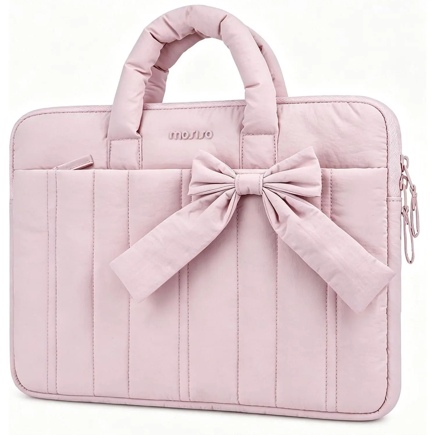Laptop Case 13.3 inch, 13-13.3 inch Puffy Laptop Sleeve Compatible with MacBook Neo/Air 13.6 M5 M4 M3 M2 M1/Pro 13/14, HP Dell ASUS Lenovo, Rectangle Quilted Carrying Bag with Bow&Handle, Pink
