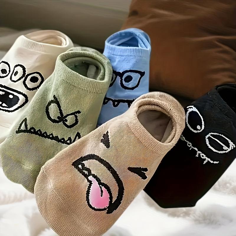 5 Pairs Colorful Cartoon Printed Low-cut Ankle Socks Funny Breathable Lightweight for Teenagers Casual Wear Suitable for 99 Scenes