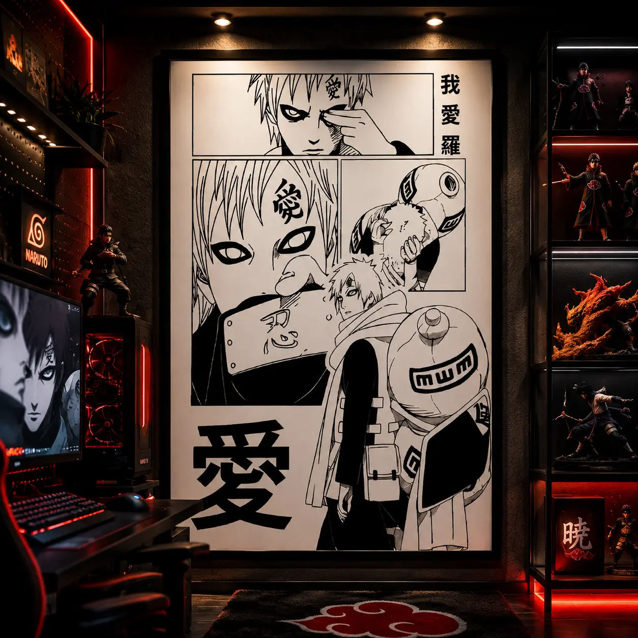 Gaara Naruto Anime Canvas Poster, Naruto Shippuden Japanese Manga Wall Art Print, Ninja Character Artwork for Bedroom Dorm Gaming Room, Otaku Aesthetic Home Decor, Anime Collectible Poster, Gift for Manga Fans