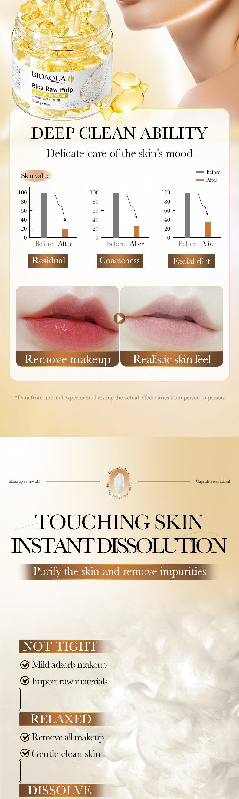 Rice Pulp Cleansing Oil Capsules - Dissolves Waterproof Makeup Instantly, Gentle No-Sting Formula, Travel-Friendly Single-Use Pods for Flawless Double Cleanse Every Night!