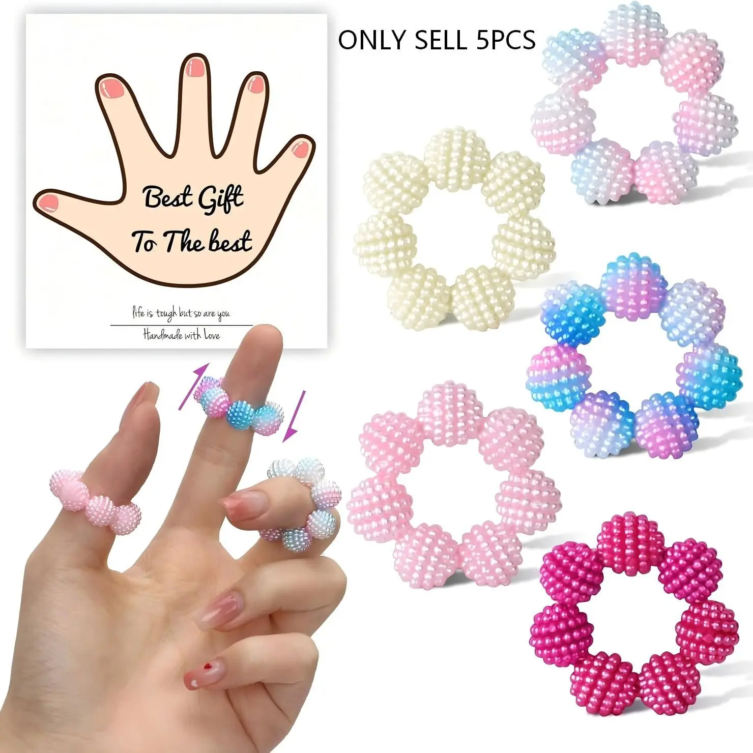 5pcs Colorful Spike Bead Sensory Finger Rings, Stress Relief Jewelry, Adult Finger Massager, Ideal for Home, Office, Travel