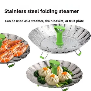 Stainless Steel Steaming Basket, Foldable Steam Tray, Multi-Purpose Kitchen Steamer, Ideal for Vegetables, Dumplings, Fish, Meat