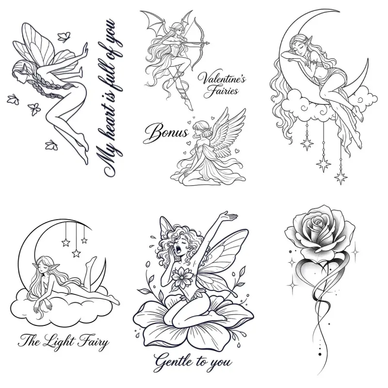 6-piece set of Sleepy Elf pattern semi permanent tattoo waterproof and long-lasting 7-15 days sexy herbal temporary tattoo stickers 6 * 10cm Hand Back Water Transfer Printing Process Fake Tattoos Temp Tattoos