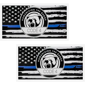 2PCS Thin Blue Line American Flag Decal Code 4, Waterproof Police Support Sticker for Car Window Laptop