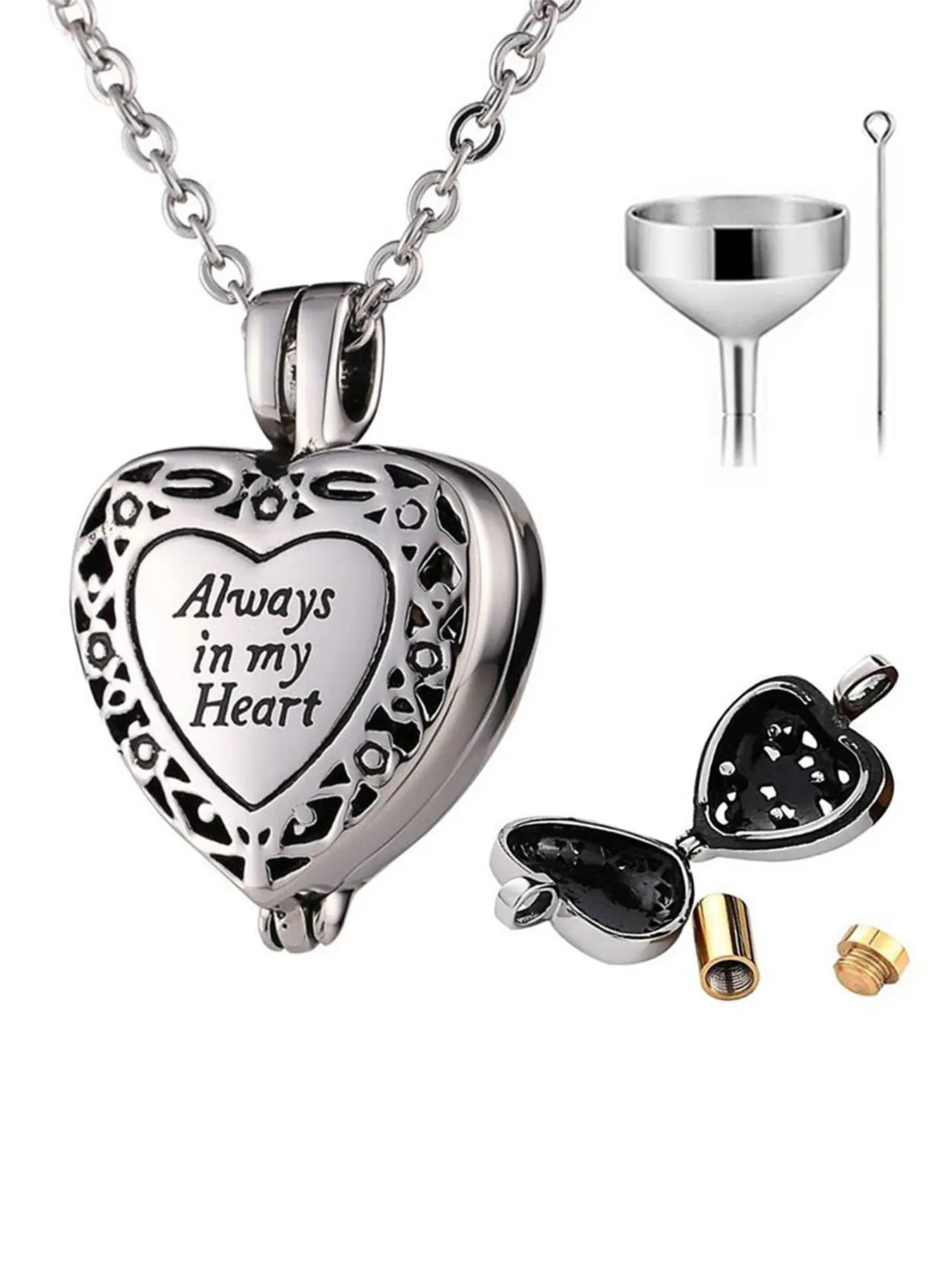 Heart Cremation Urn Necklace for Ashes Always in My Heart Memory Necklace Cremation Jewelry Memorial Gifts with Funnel Kit