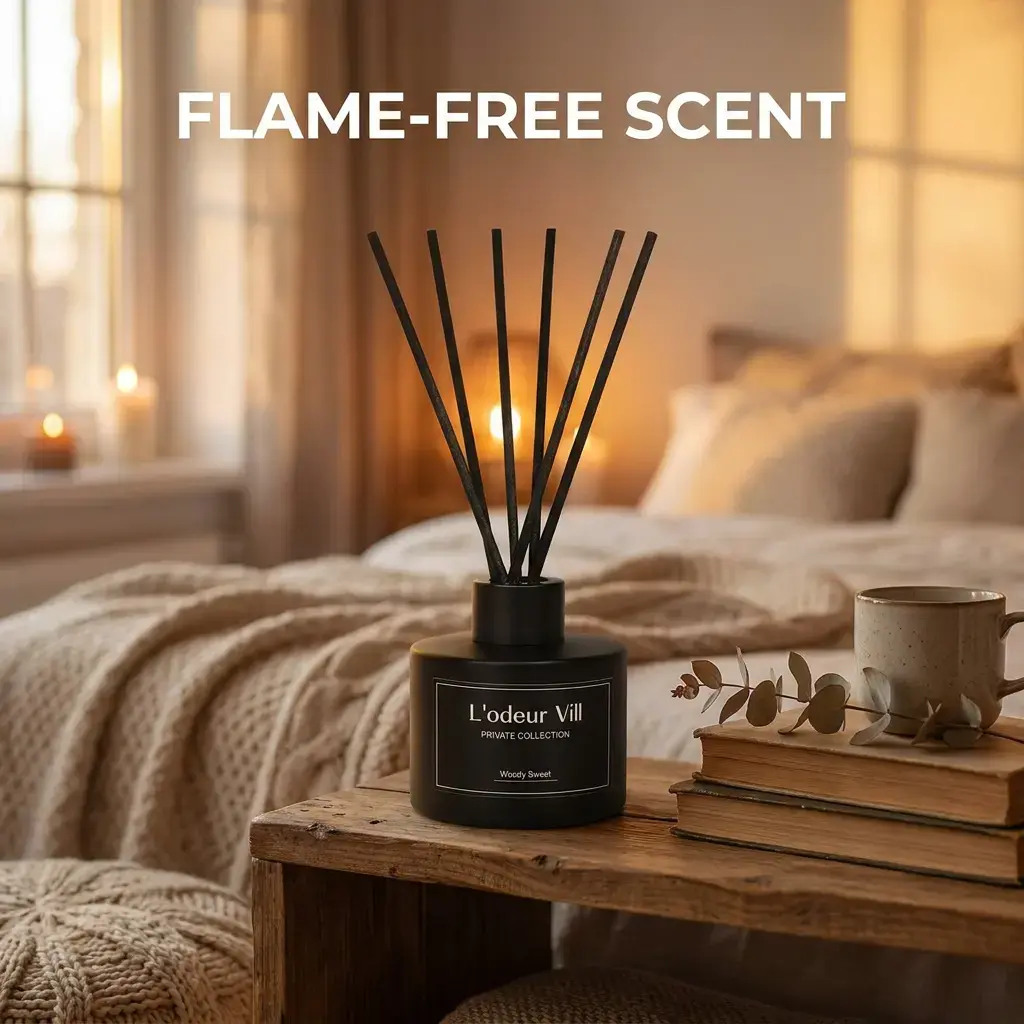 100ML Matte Bottle Diffuser, 6 Reeds, Woody Sweet Scent, Long-Lasting 60-90 Days, Indoor Fragrance, No Fire Required, Home Fragrance Products