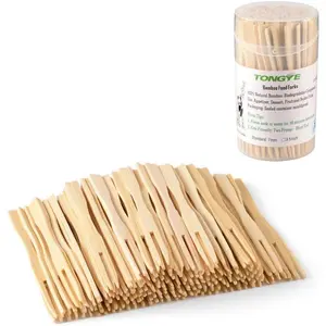 Mini Bamboo Forks 3.5 inch, Cocktail Forks Appetizer Forks, Small Wood Forks for Fruit, Disposable Tiny Food Picks for Party，Charcuterie Supplies Accessories, Wooden Toothpicks Fork. 110 PCS