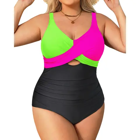 Daci Plus Size One Piece Swimsuits - Tummy Control Bathing Suit for Women Cutout Swimwear