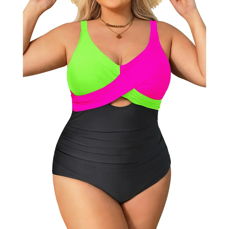 Daci Plus Size One Piece Swimsuits - Tummy Control Bathing Suit for Women Cutout Swimwear