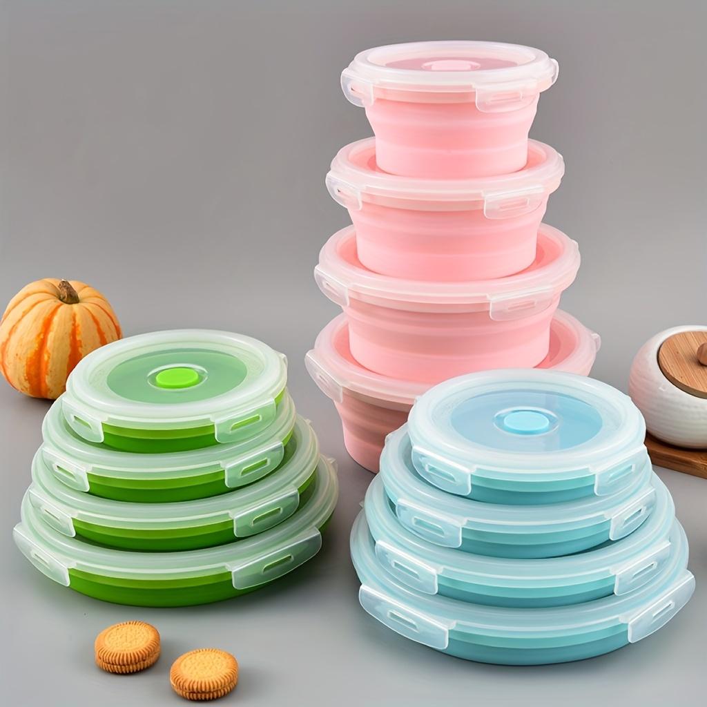 3pcs Round Silicone Meal Prep Containers Set - Stackable, Microwave & Refrigerator Safe, Leak-Proof Lids, Perfect for Camping, Picnics, and Home Use, Includes Noodles, Eggs, and Fruit