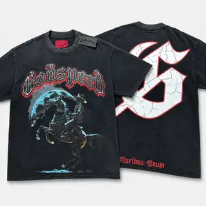 GODSPEED Vintage Washed Cotton T-Shirt for Men and Women, Oversized Loose Fit Graphic Rock Band Tee, Y2K Hip Hop Streetwear Short Sleeve Top, Retro Summer Drop Casual Unisex Street Fashion Tee