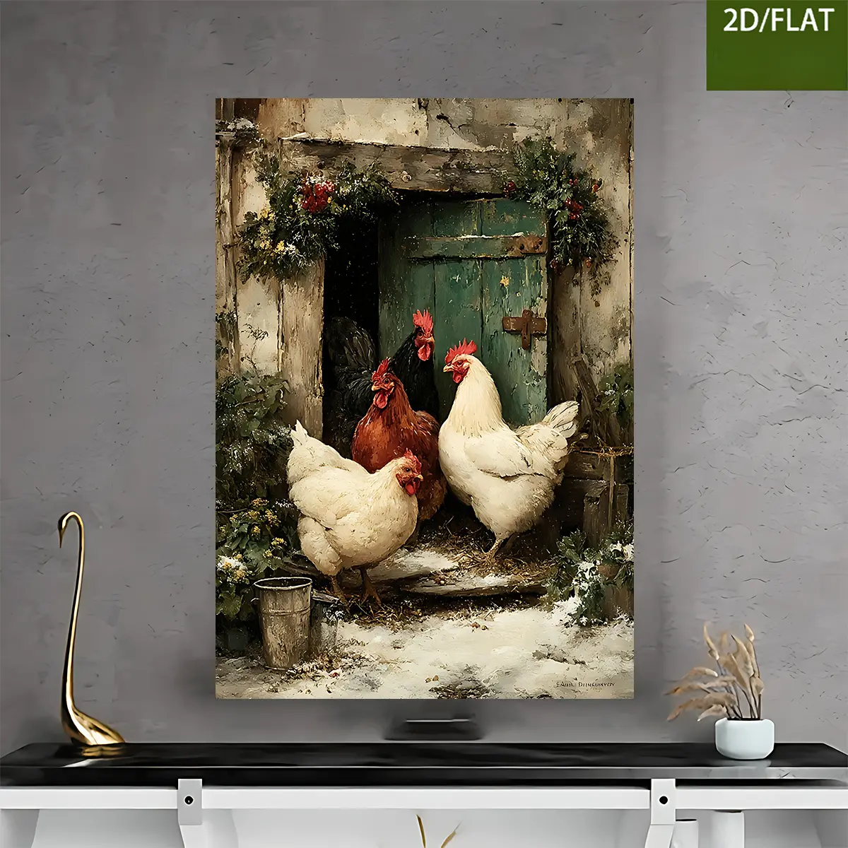 2D Flat, 1Pc Vintage Farmhouse Rooster Canvas Poster, Fashionable Home Decoration Gift, Holiday Gift, Beautiful Home Gift, Suitable for Bedroom, Living Room, Bathroom and Kitchen Wall Decoration