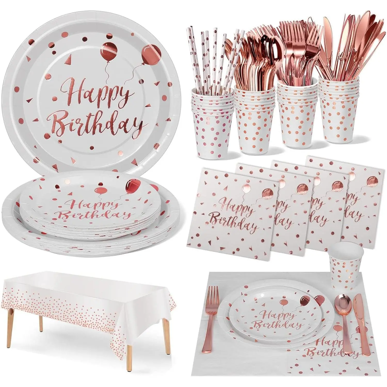 Birthday Party Tableware, 161 Pieces Rosegold Party Supplies, Party Dinnerware Sets Include Paper Plates Napkins Cups Silverware,  Shower Engagement Parties Decoration -20 Serves
