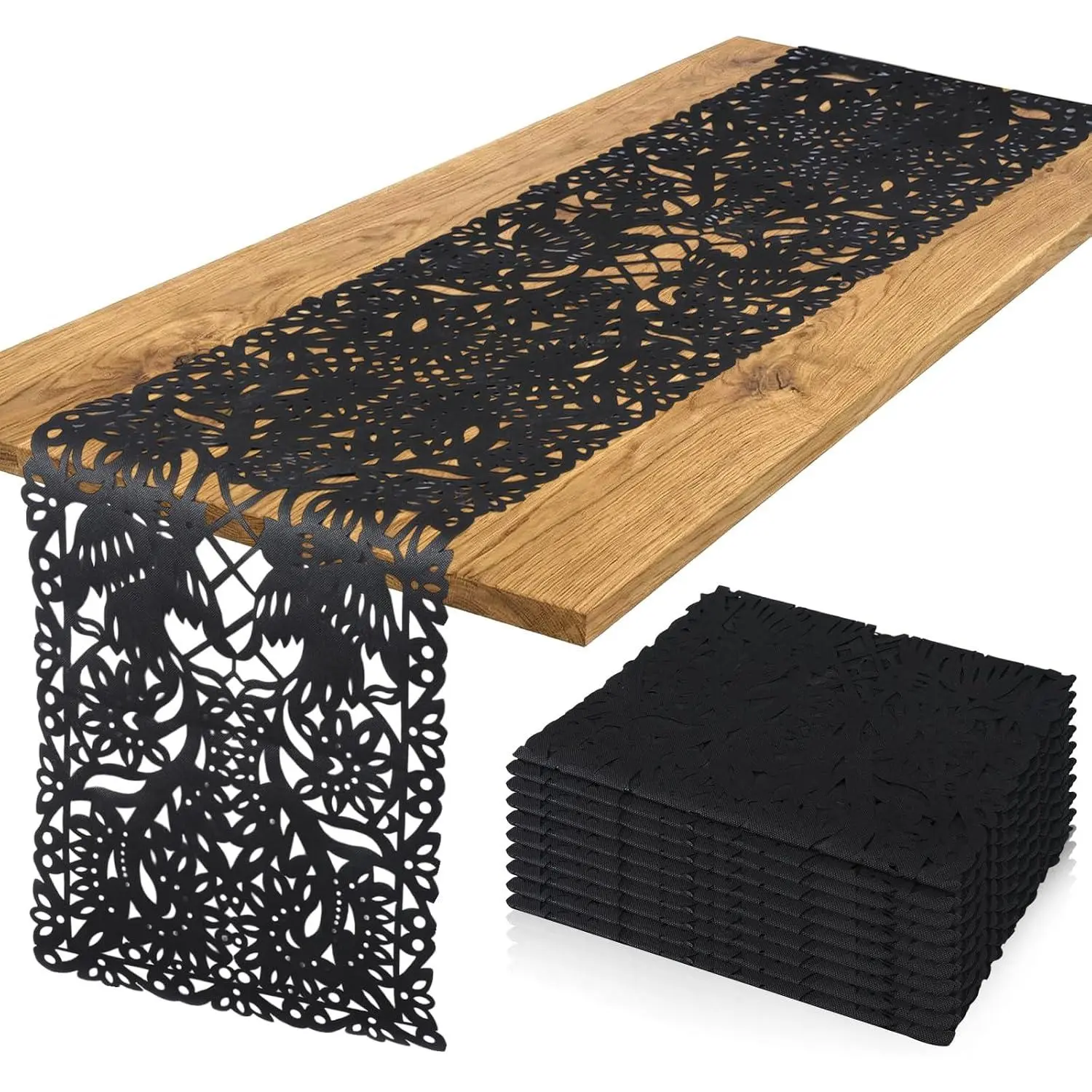 6-Count Traditional Large Size Rectangle Black Papel Picado Mexican Table Runners, 14x84 in Fade-Resistant Cielito Lindo Talavera Decor for Cinco De Mayo Celebration, Fiesta Party Supplies