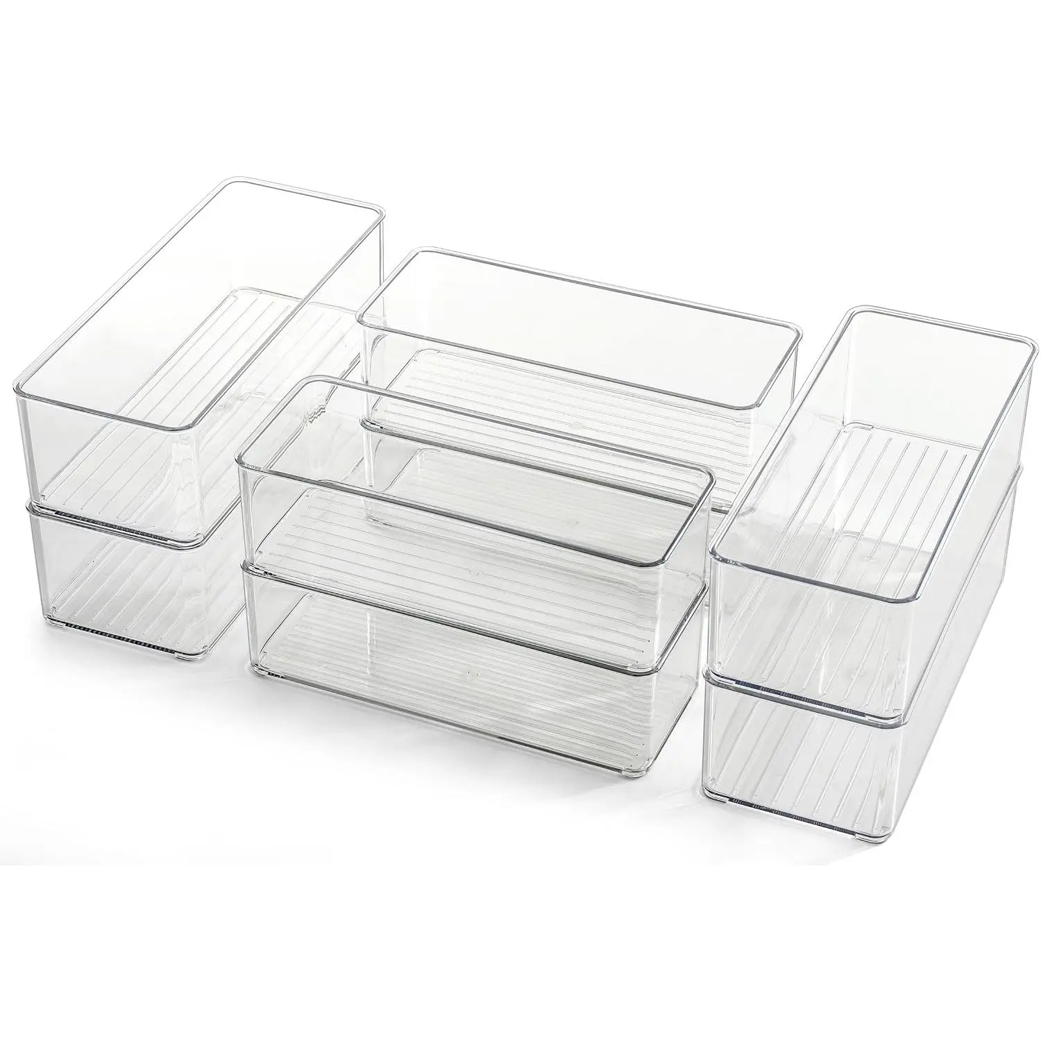 8 Pack Clear Plastic Drawer Organizers Set, Stackable Deep Drawer Organizer for Makeup  and Desk, 2 Sizes Tall Bathroom Drawer Organizer