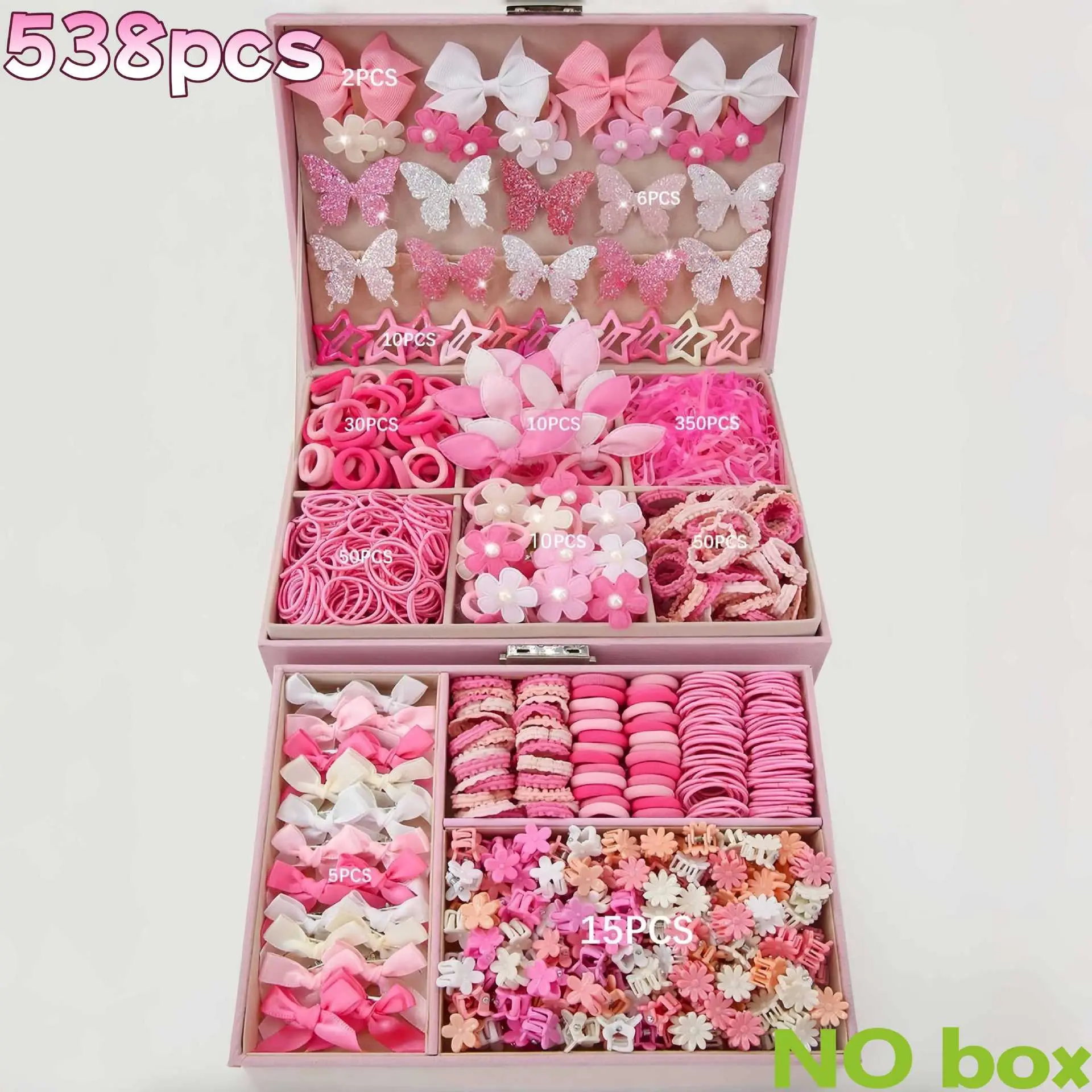 540Pcs Assorted Flower Bow Hair Accessories Set (No Box), Gentle Soft Hair Ties, Clips, Barrettes, Ideal Holiday Gift for Daily Hairstyle Matching
