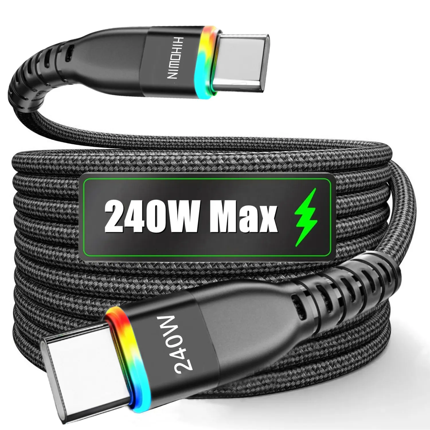 Breathing Light Super Fast Charging USB C Cable, 240W Flexible Braided Cord, Fast Charging Type C Charger for iPhone 17/16/15 Series, for MacBook Pro, iPad Pro, for Samsung, for HUAWEI for Xiaomi and More