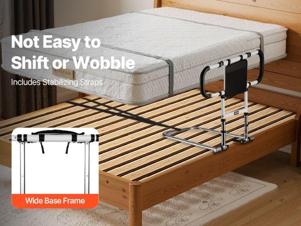 Bed Rail for Elderly, Foldable & Extendable Bedside Assist Rail with Side Handles & PU Handrail, Adjustable Height Carbon Steel Pipe Bedside Cane, Senior Bed Bar Fits King, Queen, Full, Twin