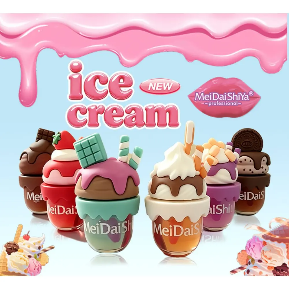 6Pcs Ice Cream Series Glossy Cup‑Resistant Color‑Changing Lip Glaze, Sweet Dessert Shades With Dewy Glass Lip Finish, Warm‑Temperature Color Shift, Long‑Lasting For Daily Commute And Dating Looks.