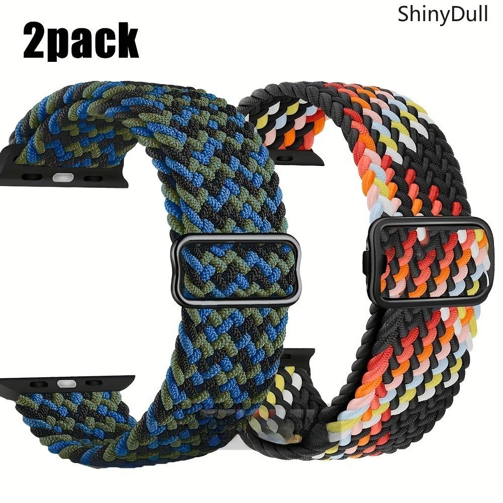2-Pack Braided Nylon Watch Bands for Apple Watch – Elastic Solo Loop Strap 38–49mm (Series 1–10, SE, Ultra/Ultra 2)