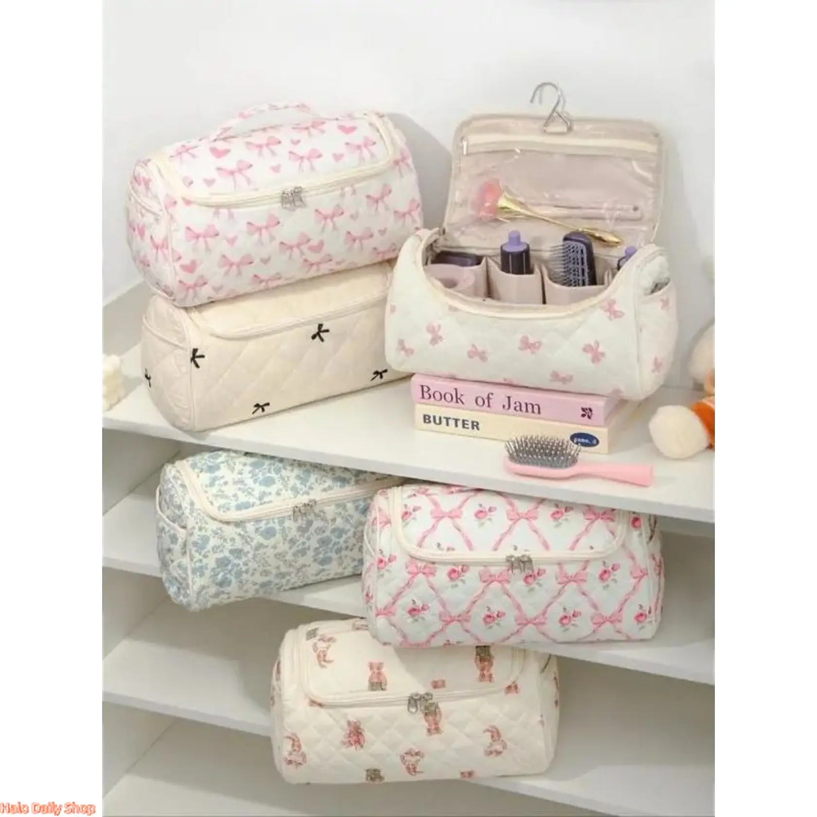 Women's Cute Butterfly Floral Print Elegant Quilted Makeup Bag - All-Seasons Large-Capacity Travel Organizer with Multiple Pockets for Toiletries, Hair Dryer Storage