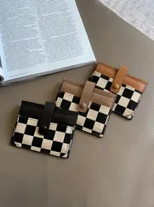 Checkered Card Holder, Casual Versatile Card Case, Fashionable Leather Card Wallet for Women and Girls, Stylish Accessory
